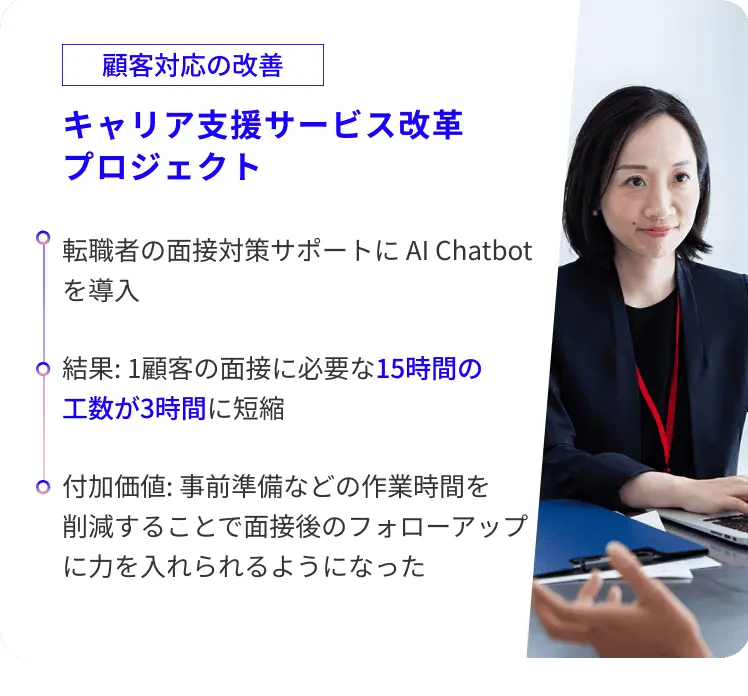キャリア支援サービス改革プロジェクトを説明する女性