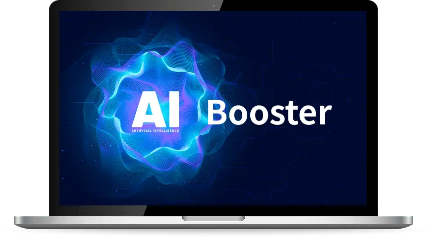AI Boosterのロゴが表示されたノートパソコンの画像